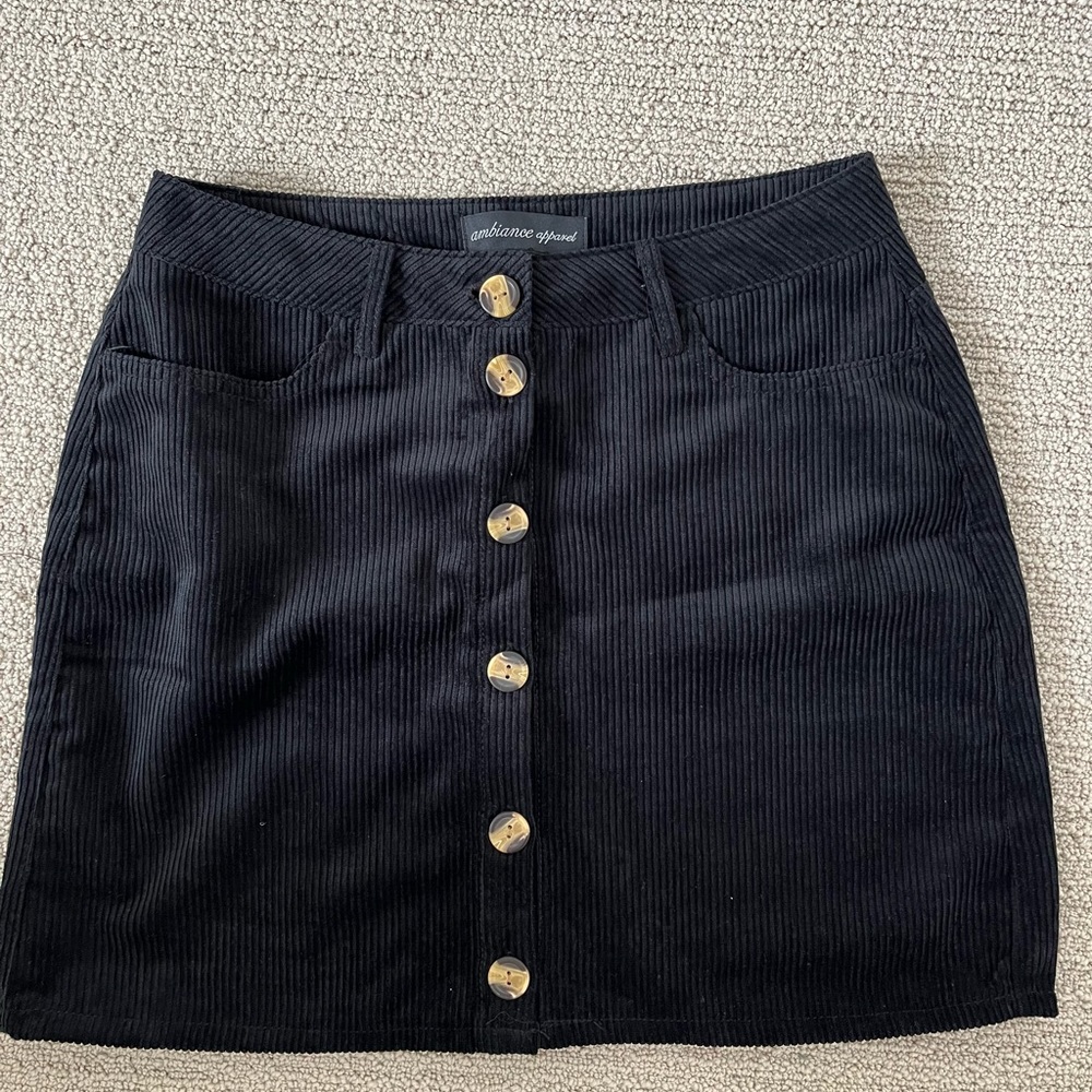 Black Corduroy Mini Skirt